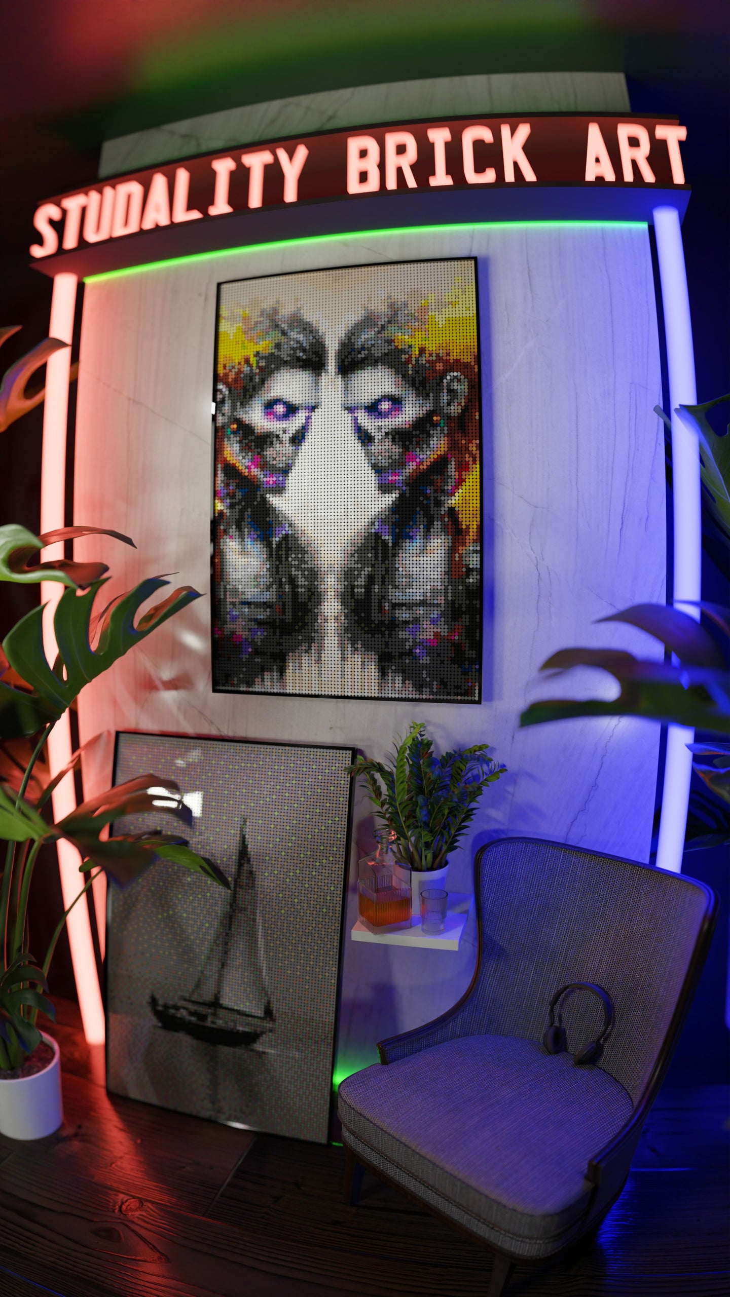 Veil of the Undead LEGO® Style mosaic wall art made from colorful plastic bricks